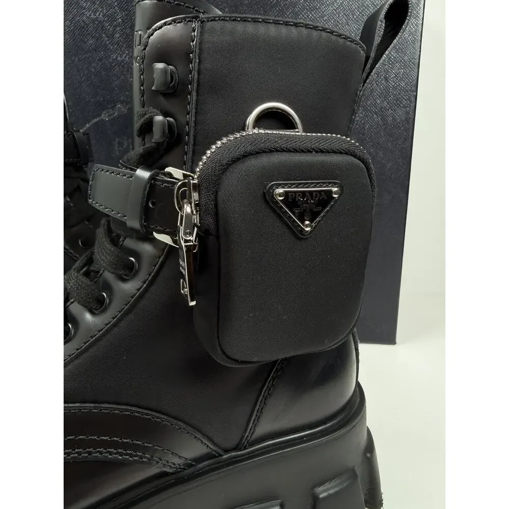 Size 9UK/10US - Prada Monolith Pouch Leather Ankle Boots